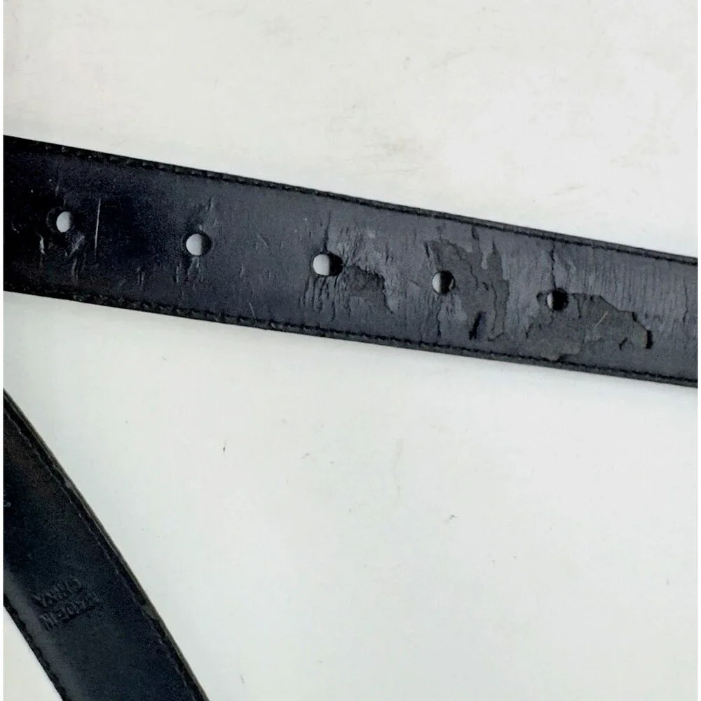 Polo Ralph Lauren Black Italian Leather Belt Men's 38 Silver Buckle & Logo FLAW